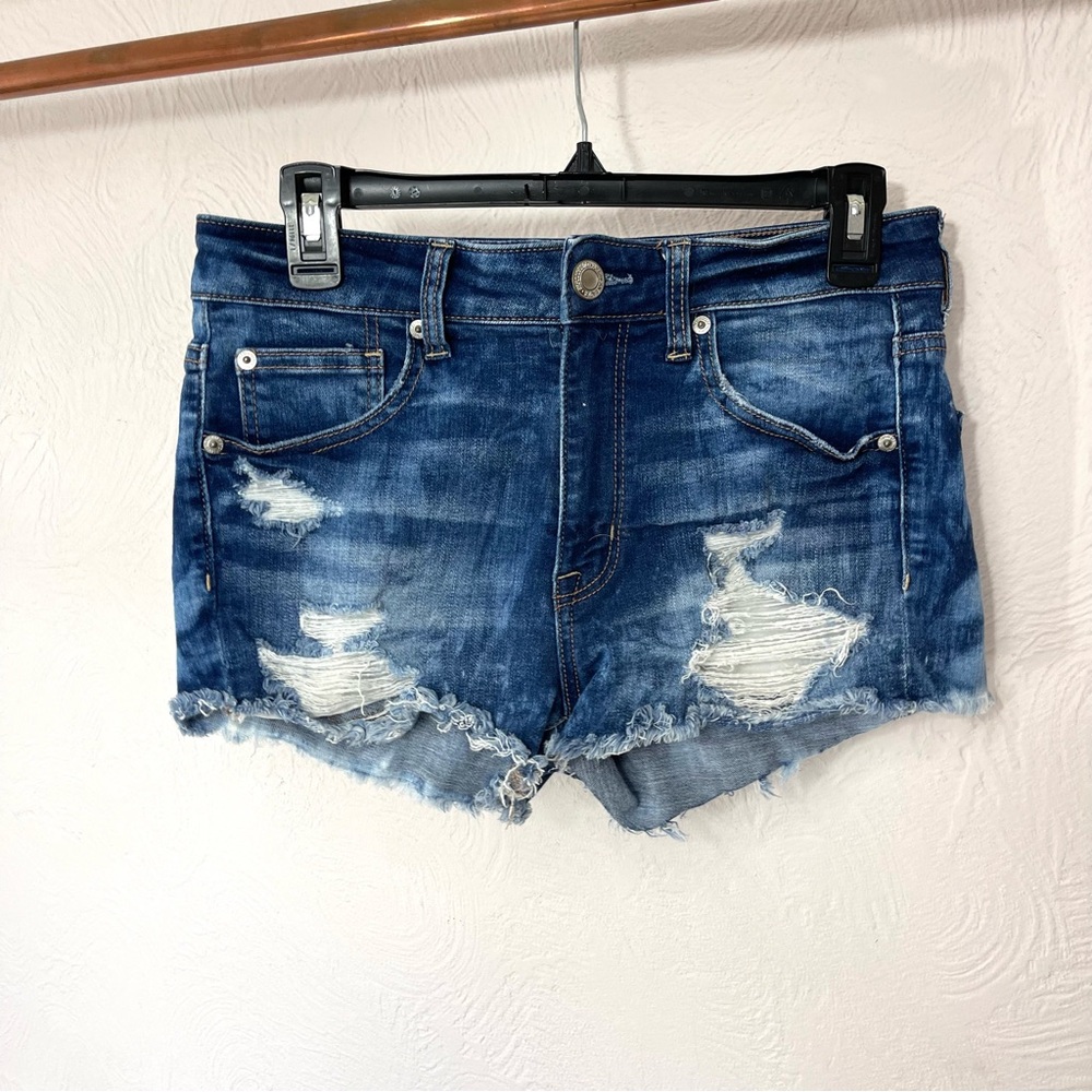 American Eagle Outfitters Blue Distressed Jean Shorts